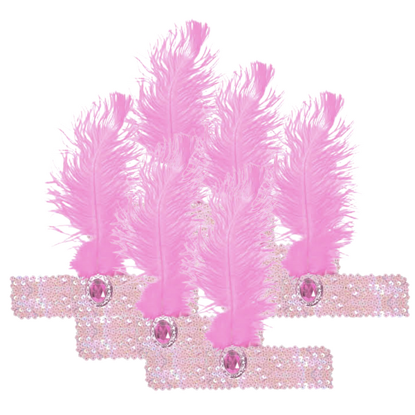 Br Costumes 6X 1920S Flapper Headband Headpiece Feather Sequin Charleston Party Bulk Light Pink Headbands