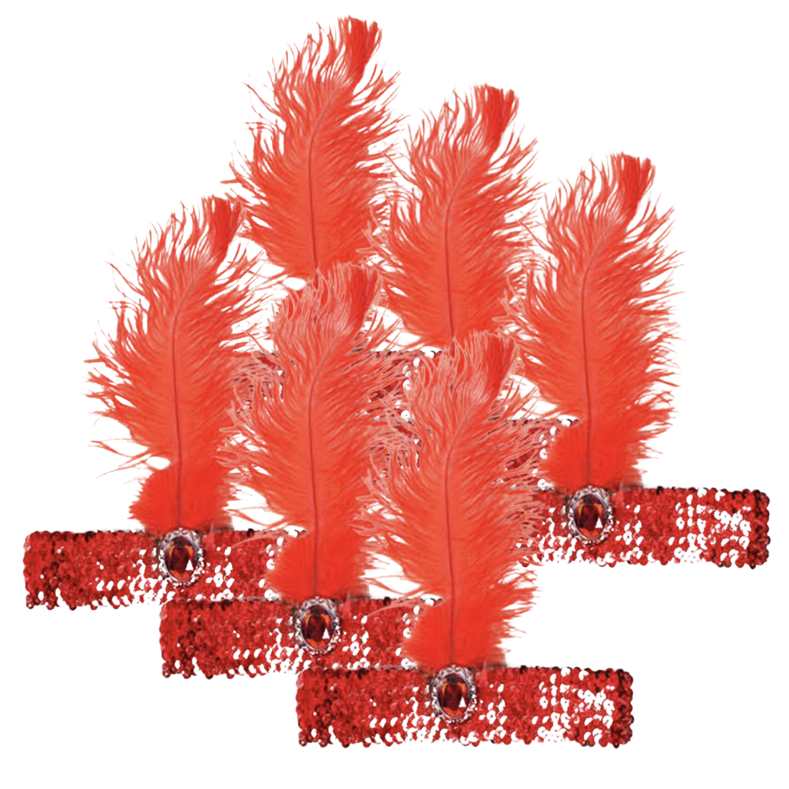 Br Costumes 6X 1920S Flapper Headband Headpiece Feather Sequin Charleston Party Bulk Red Headbands