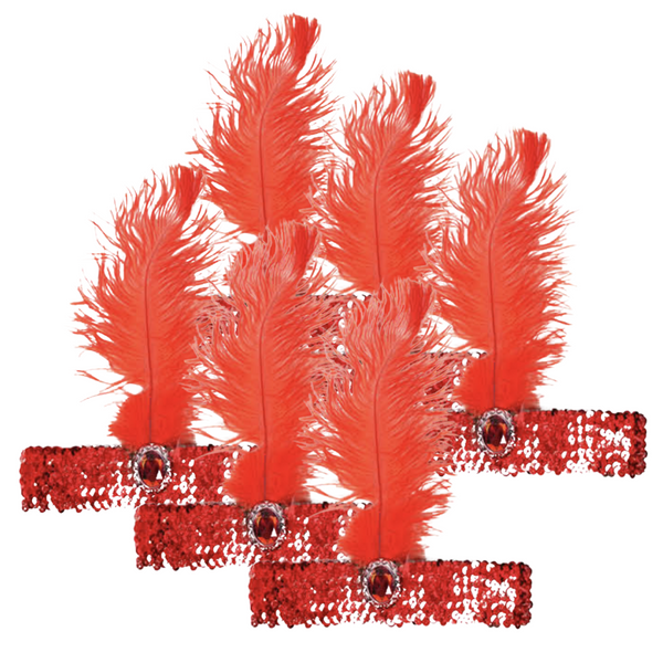 Br Costumes 6X 1920S Flapper Headband Headpiece Feather Sequin Charleston Party Bulk Red Headbands