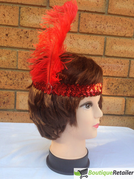 Br Costumes 6X 1920S Flapper Headband Headpiece Feather Sequin Charleston Party Bulk Red Headbands