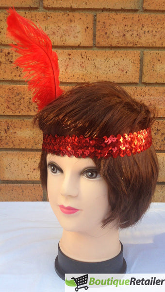 Br Costumes 6X 1920S Flapper Headband Headpiece Feather Sequin Charleston Party Bulk Red Headbands