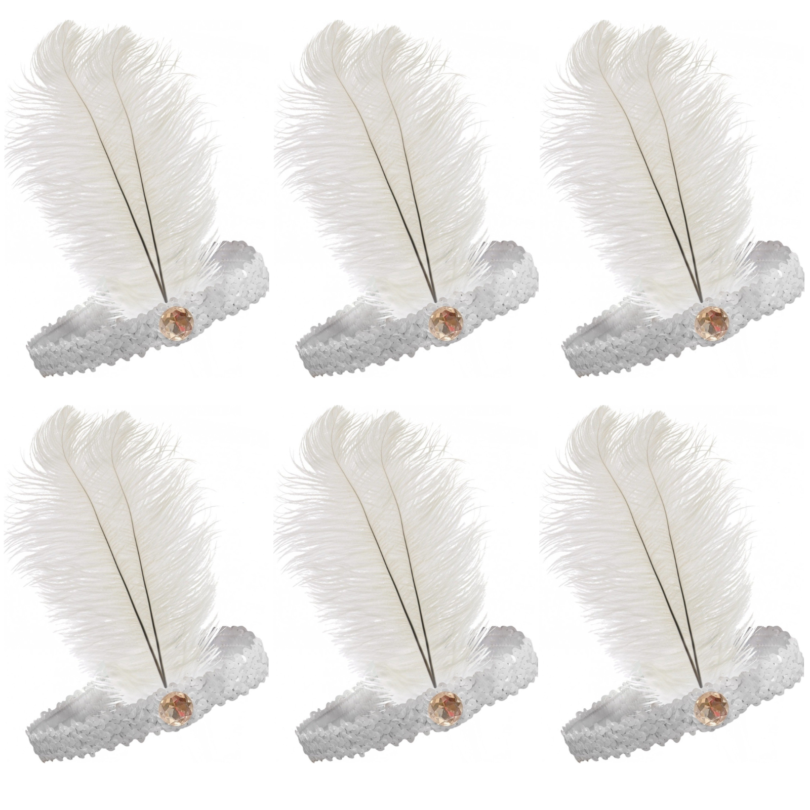Br Costumes 6X 1920S Flapper Headband Headpiece Feather Sequin Charleston Party Bulk White Headbands