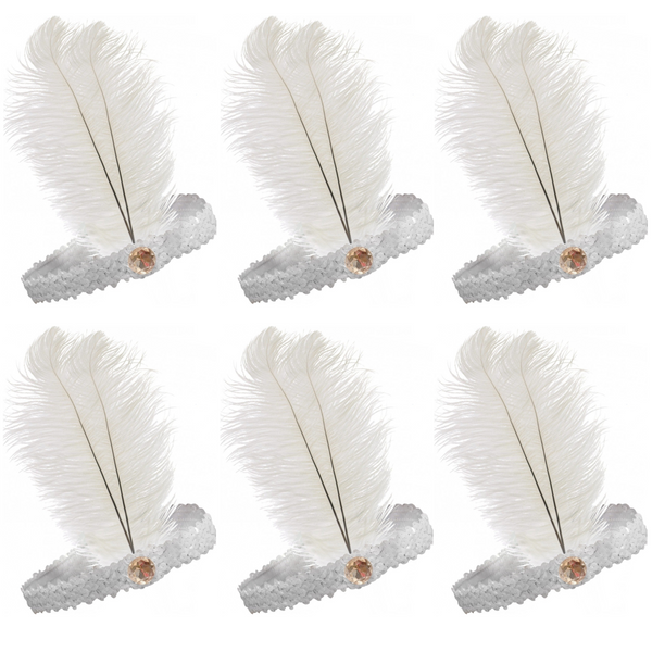 Br Costumes 6X 1920S Flapper Headband Headpiece Feather Sequin Charleston Party Bulk White Headbands