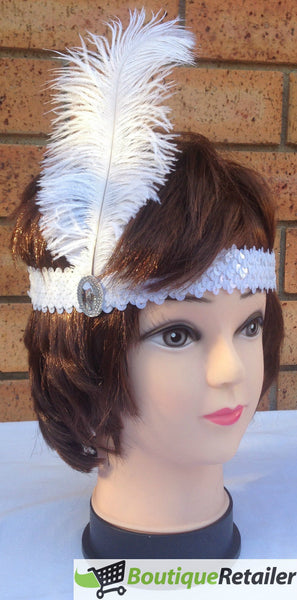 Br Costumes 6X 1920S Flapper Headband Headpiece Feather Sequin Charleston Party Bulk White Headbands
