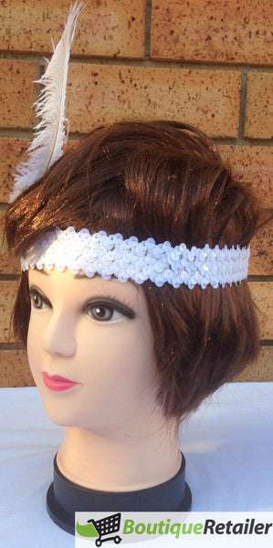 Br Costumes 6X 1920S Flapper Headband Headpiece Feather Sequin Charleston Party Bulk White Headbands