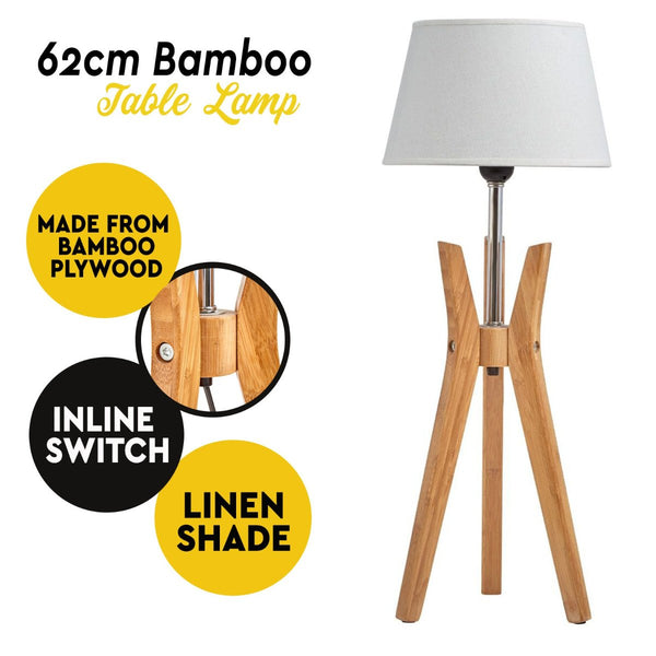 Br Home Bamboo Tripod Table Lamp Desk Modern Rustic Geo Light W Linen Shade Lamps