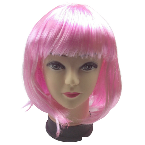 Br Costumes Bob Wig Short Straight Fringe Cosplay Party Full Hair Womens Fancy Dress Light Pink Wigs Facial Hair