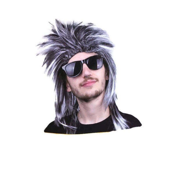 Br Costumes Mens Mullet Wig 80S Fancy Dress Party Spiky Hair Rock Wigs Facial Hair