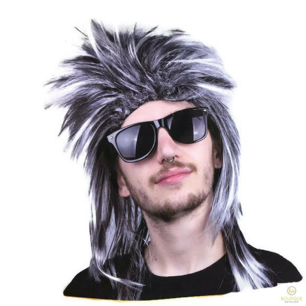 Br Costumes Mens Mullet Wig 80S Fancy Dress Party Spiky Hair Rock Wigs Facial Hair