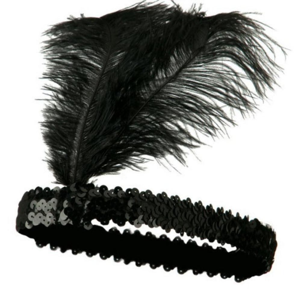 Br Costumes 1920S Flapper Headband Headpiece Feather Sequin Charleston Gatsby Dance Black Hats