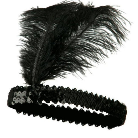 Br Costumes 1920S Flapper Headband Headpiece Feather Sequin Charleston Gatsby Dance Black Hats