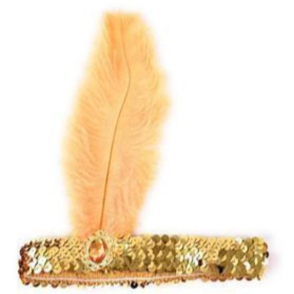 Br Costumes 1920S Flapper Headband Headpiece Feather Sequin Charleston Gatsby Dance Gold/Orange Hats