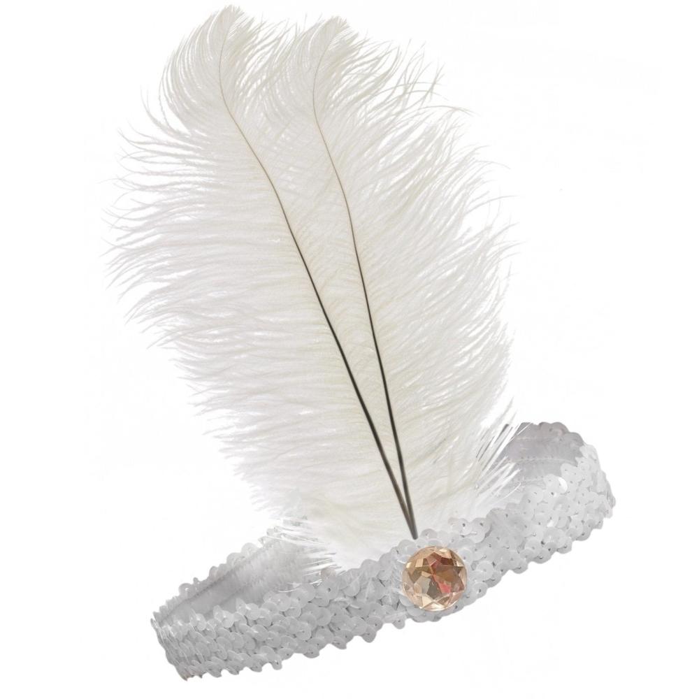 Br Costumes 1920S Flapper Headband Headpiece Feather Sequin Charleston Gatsby Dance White Hats
