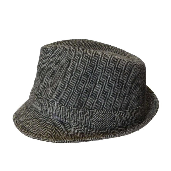 Br Classic Trilby Hat Fedora Felt Cap Costume Gangster In Herringbone Charcoal Hats