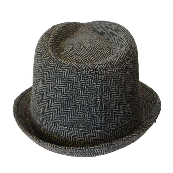 Br Classic Trilby Hat Fedora Felt Cap Costume Gangster In Herringbone Charcoal Hats