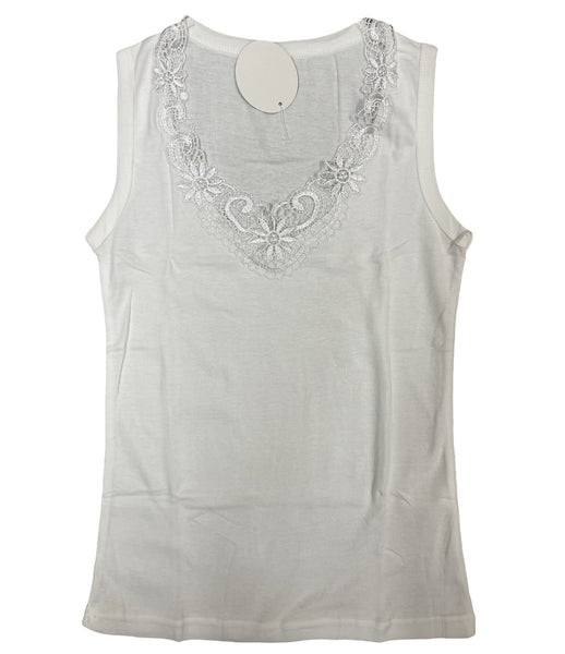 Br Apparel Ladies Sleeveless Singlet Top Womens Summer Basic Tank Shirt Lace Motif Front Natural 10 12 Tops