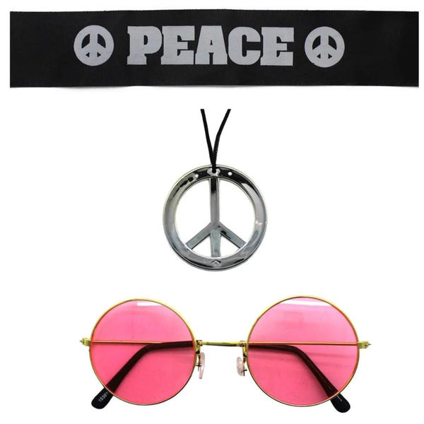 Br Costumes Hippie Kit Set Headband Glasses Pendant Peace Sign Necklace 60S 70S Unisex Costumes