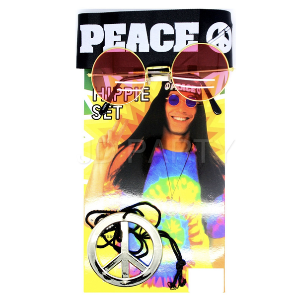 Br Costumes Hippie Kit Set Headband Glasses Pendant Peace Sign Necklace 60S 70S Unisex Costumes