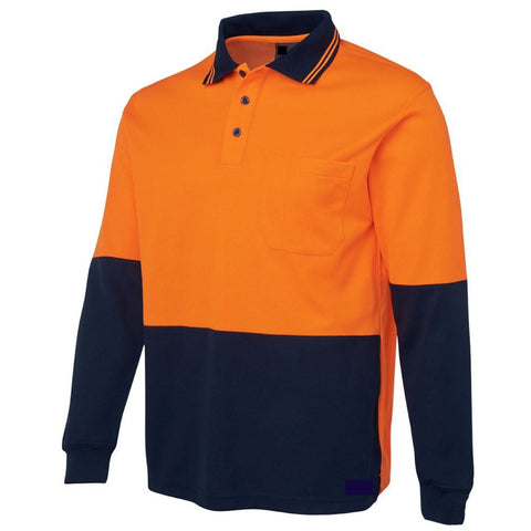 Hi Vis Long Sleeve Polo Shirt Top Safety Workwear Fluro Breathable Dry Wb Orange Safety Vests