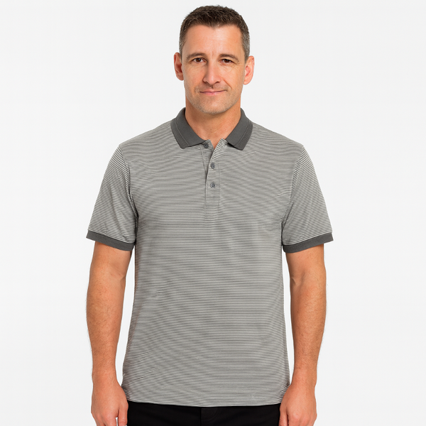 Short Sleeve Polo Shirt Top Quality Loose Fit Adults Striped Charcoal/Light Grey M Casual Shirts