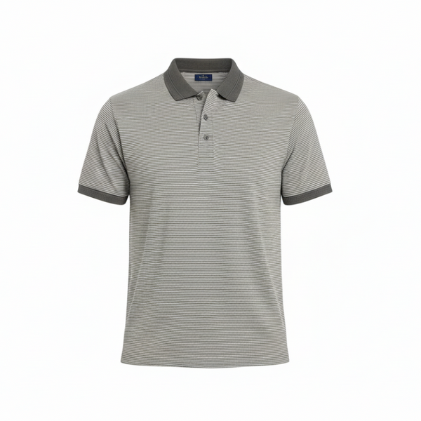 Short Sleeve Polo Shirt Top Quality Loose Fit Adults Striped Charcoal/Light Grey M Casual Shirts