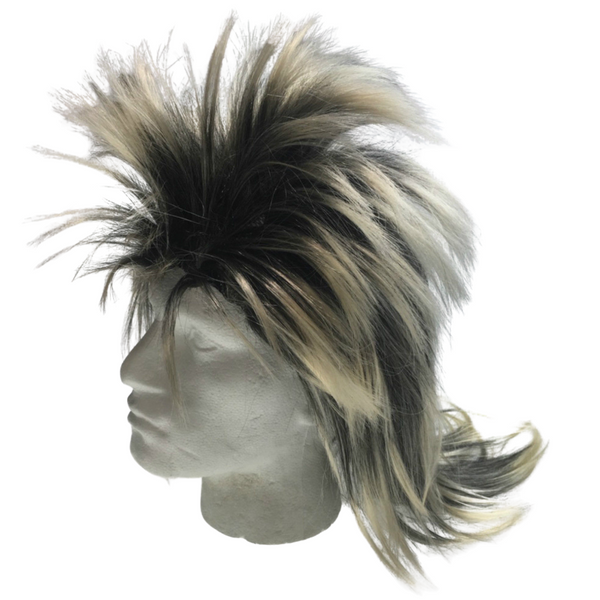 Br Costumes Mens Long Spiky Wig Rock Punk 80S Fancy Dress Bogan Mullet Spikey Black/Blonde Wigs Facial Hair