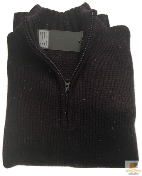 Br Apparel Mens Knit Jumper Pullover Sweater Knitted Casual Stretch Warm Winter Half Zip Burgundy L Jumpers