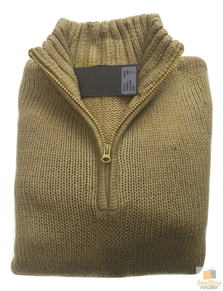 Mens Knit Jumper Pullover Sweater Knitted Casual Stretch Warm Winter Half Zip Maize 17 (Kw14) L Jumpers