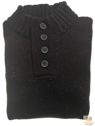 Mens Knit Jumper Pullover Sweater Knitted Casual Stretch Warm Winter 4 Button Mulberry 94 (Kw16) L Jumpers
