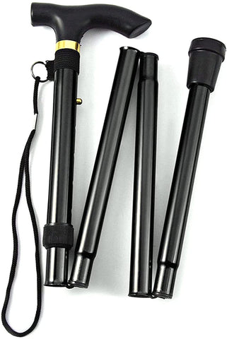 Br Safety Metal Walking Stick Travel Cane Folding Pole Compact Retractable Hike Black Canes & Walking Sticks