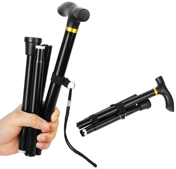 Br Safety Metal Walking Stick Travel Cane Folding Pole Compact Retractable Hike Black Canes & Walking Sticks