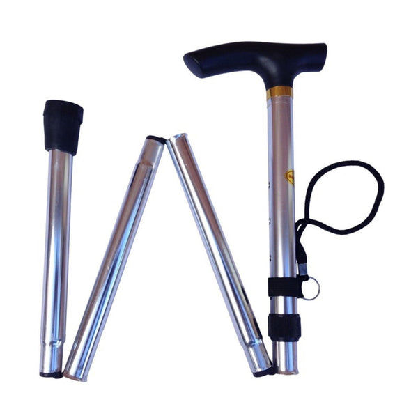 Br Safety Metal Walking Stick Travel Cane Folding Pole Compact Retractable Hike Silver Canes & Walking Sticks