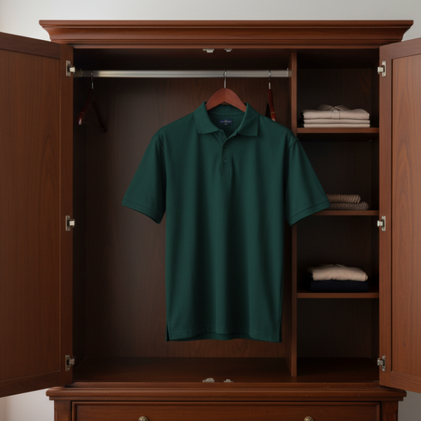 Mens Polo Top Shirt Plain Casual Short Sleeve Pique Knit Basic Upf Rated Bottle Green Casual Shirts