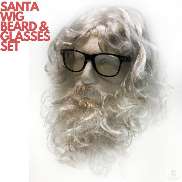 Br Costumes 3 In 1 Santa Wig White Beard Glasses Set Christmas Claus Xmas Party Wigs Facial Hair