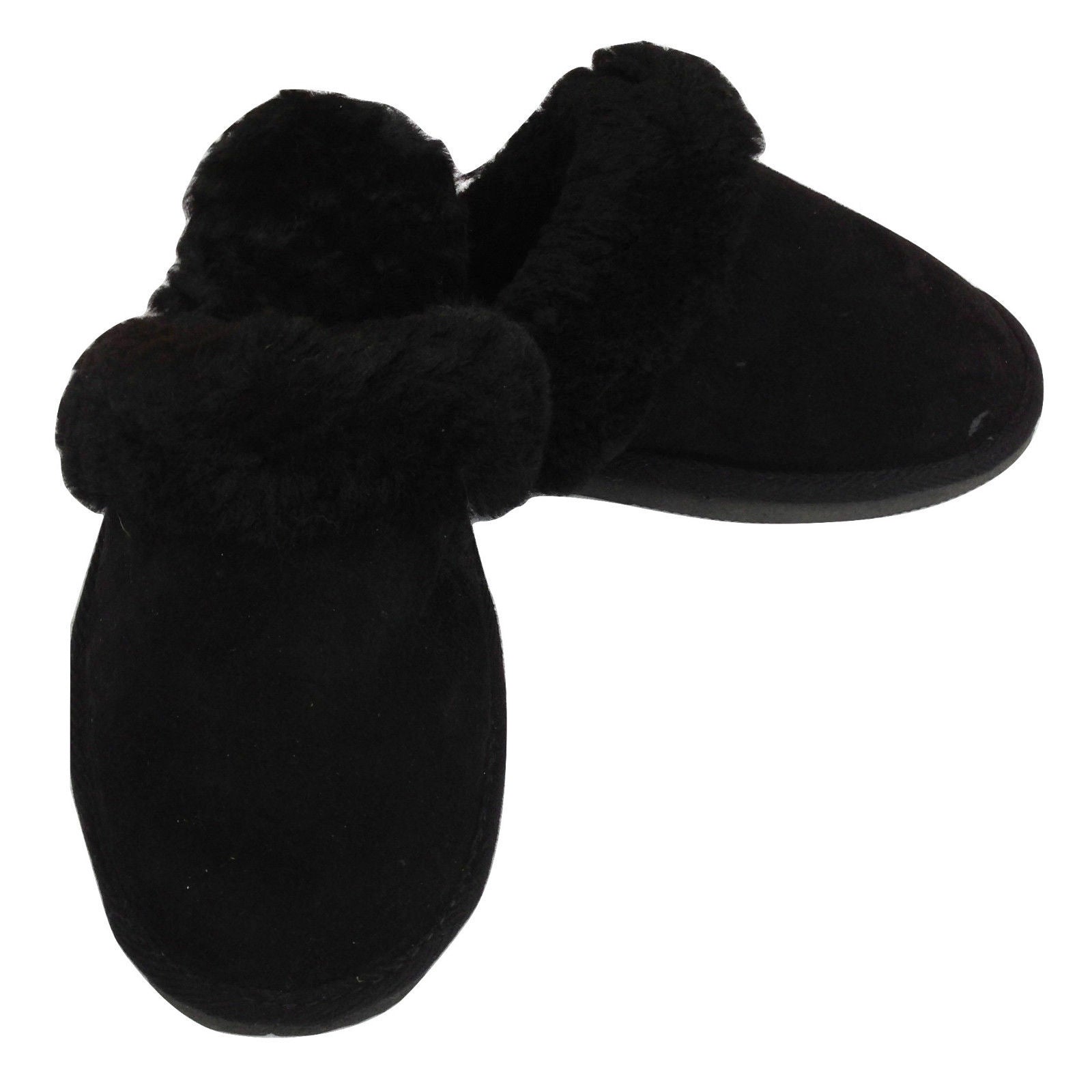 10 Br Apparel 100% Sheepskin Moccasin Winter Genuine Scuffs On Mens Womens Black With Fur 10 Slippers