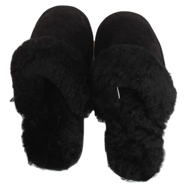100% Sheepskin Moccasin Winter Genuine Scuffs On Mens Womens Black (With Fur) 8 Slippers