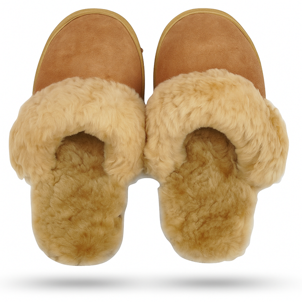 Sheepskin Wool Womens Scuffs On Winter Ugg In Chestnut 5 Slippers
