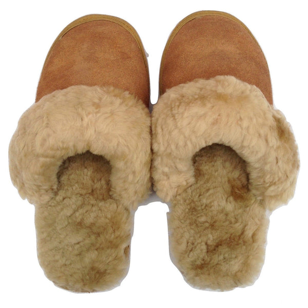 100% Sheepskin Moccasin Winter Genuine Scuffs On Mens Womens Chestnut (With Fur) 6 Slippers