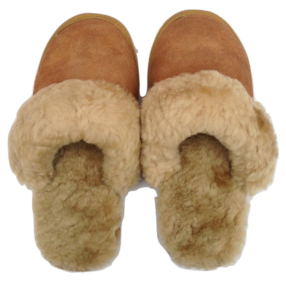 100% Sheepskin Moccasin Winter Genuine Scuffs On Mens Womens Chestnut (With Fur) 7 Slippers