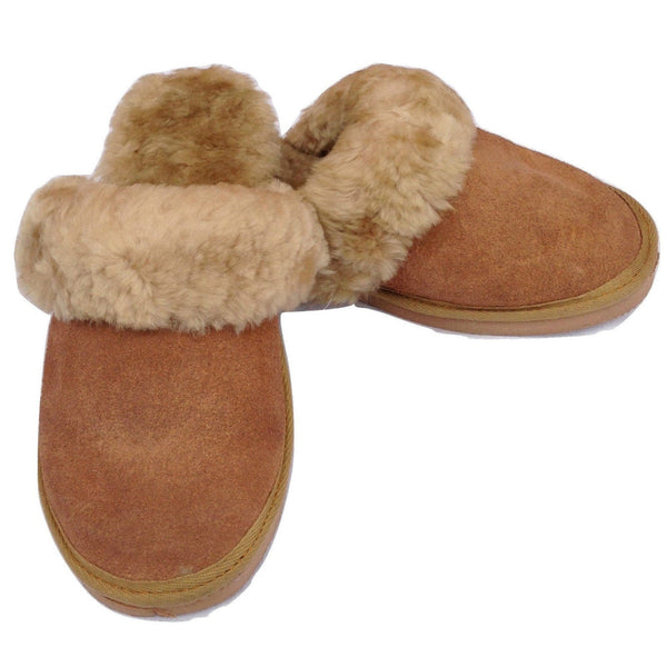 100% Sheepskin Moccasin Winter Genuine Scuffs On Mens Womens Chestnut (With Fur) 8 Slippers