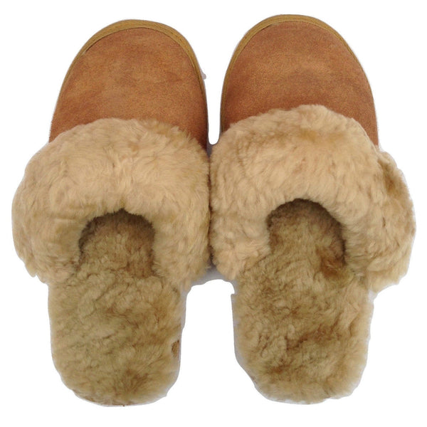 100% Sheepskin Moccasin Winter Genuine Scuffs On Mens Womens Chestnut (With Fur) 8 Slippers