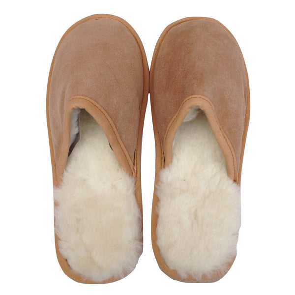 100% Sheepskin Moccasin Winter Genuine Scuffs On Men Women Chestnut (Without Fur) 7 Slippers