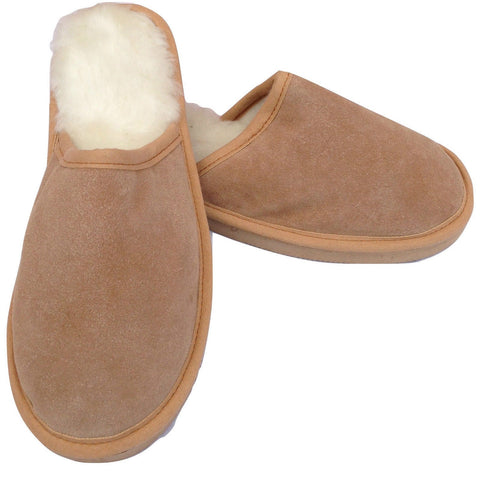100% Sheepskin Moccasin Winter Genuine Scuffs On Men Women Chestnut (Without Fur) 8 Slippers