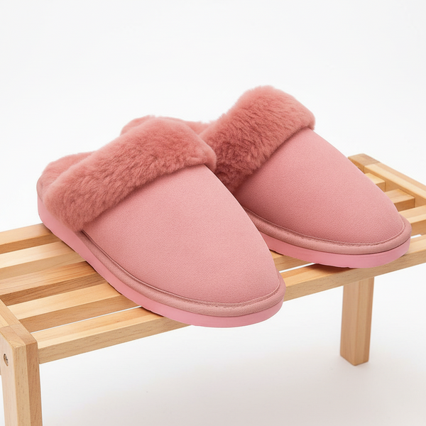 Sheepskin Wool Womens Scuffs On Winter Ugg In Pink 7 Slippers