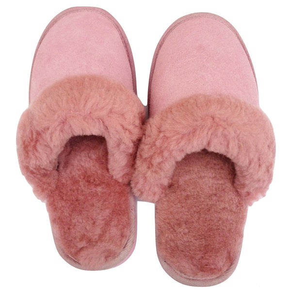 Br Apparel 100% Sheepskin Moccasin Winter Genuine Scuffs On Mens Womens Pink With Fur Slippers