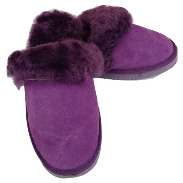 Br Apparel 100% Sheepskin Moccasin Winter Genuine Scuffs On Mens Womens Purple With Fur Slippers
