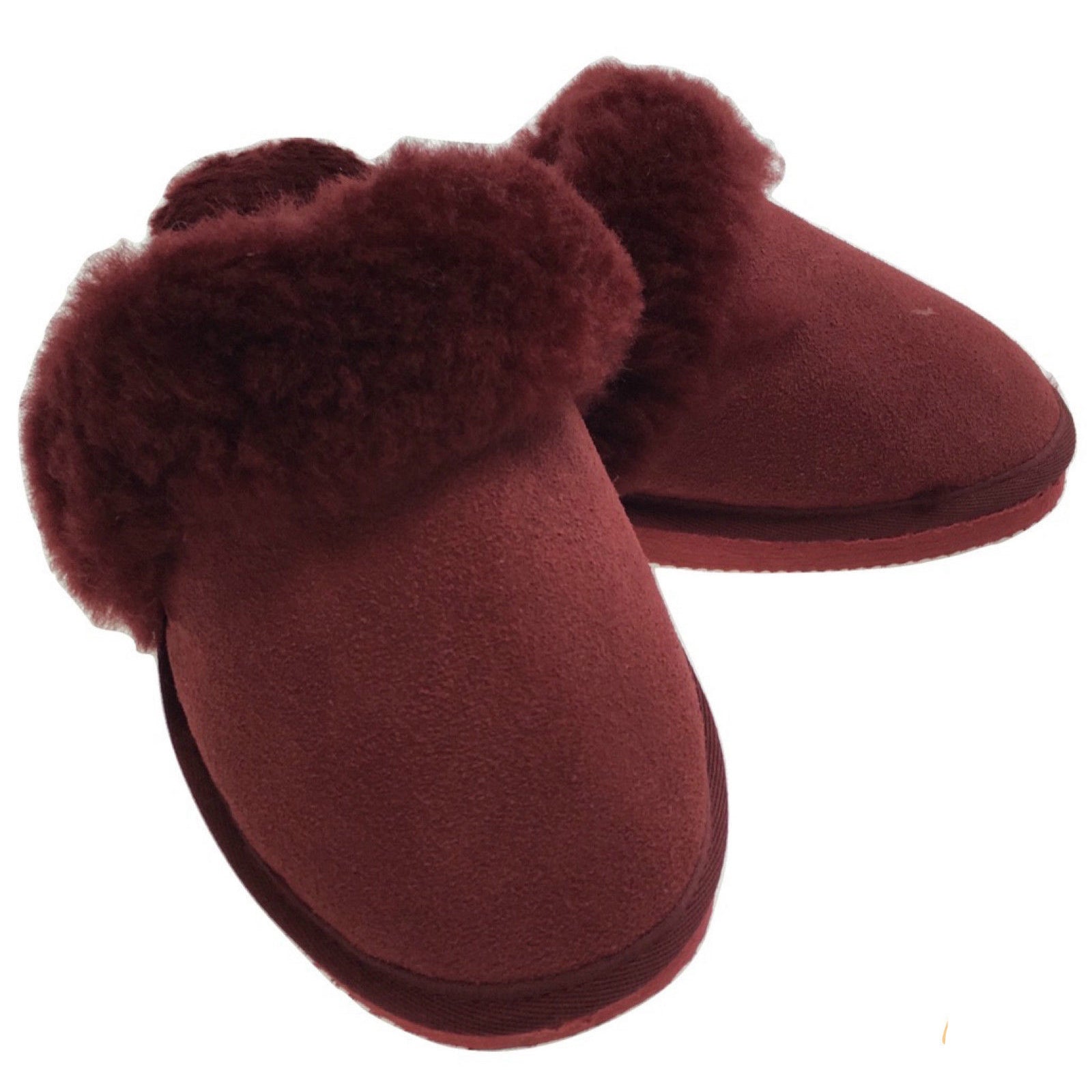 100% Sheepskin Moccasin Winter Genuine Scuffs On Mens Womens Red (With Fur) 7 Slippers