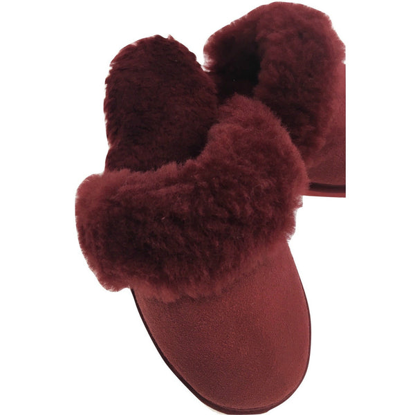 100% Sheepskin Moccasin Winter Genuine Scuffs On Mens Womens Red (With Fur) 7 Slippers