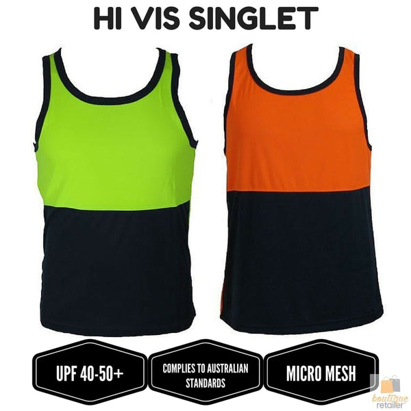 Br Apparel Hi Vis Singlet Work Wear Safety Tank Top Fluro Micro Mesh Upf50+ High Visibility Lime Large Casual Shirts