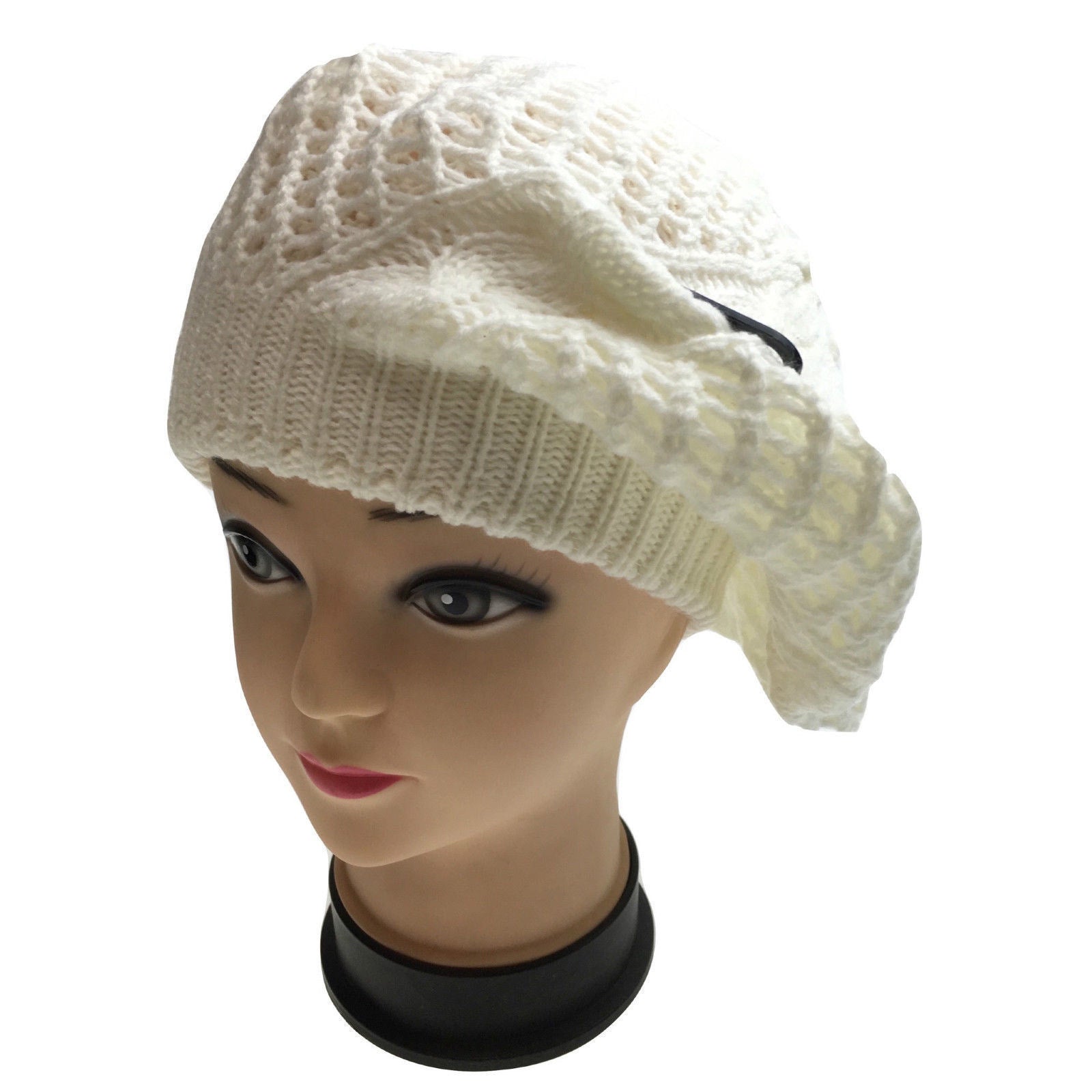 Br Apparel Womens French Beret Hat Knitted Cap Winter Warm Double Layered Beanie White Beanies